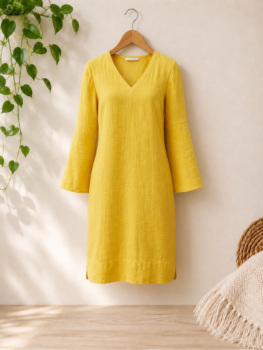 Soft Surroundings 100% Linen Bright Yellow Dress